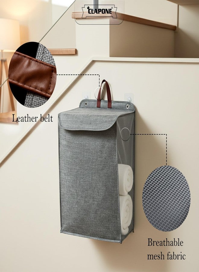 CLAPONE Wall Hanging Laundry Basket Collapsible Laundry Hamper with Handle & Laundry Balls Foldable Space-Saving Dirty Clothes Organizer for Bathroom & Bedroom (Grey, Large) - Image 5
